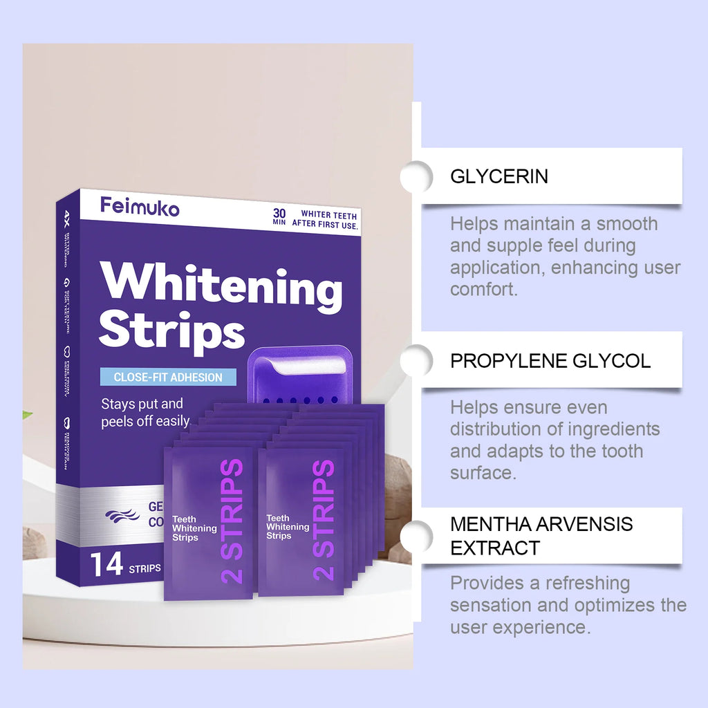 Purple Teeth Whitening Strips – Gentle Stain Removal for a Brighter Smile (14 Strips)