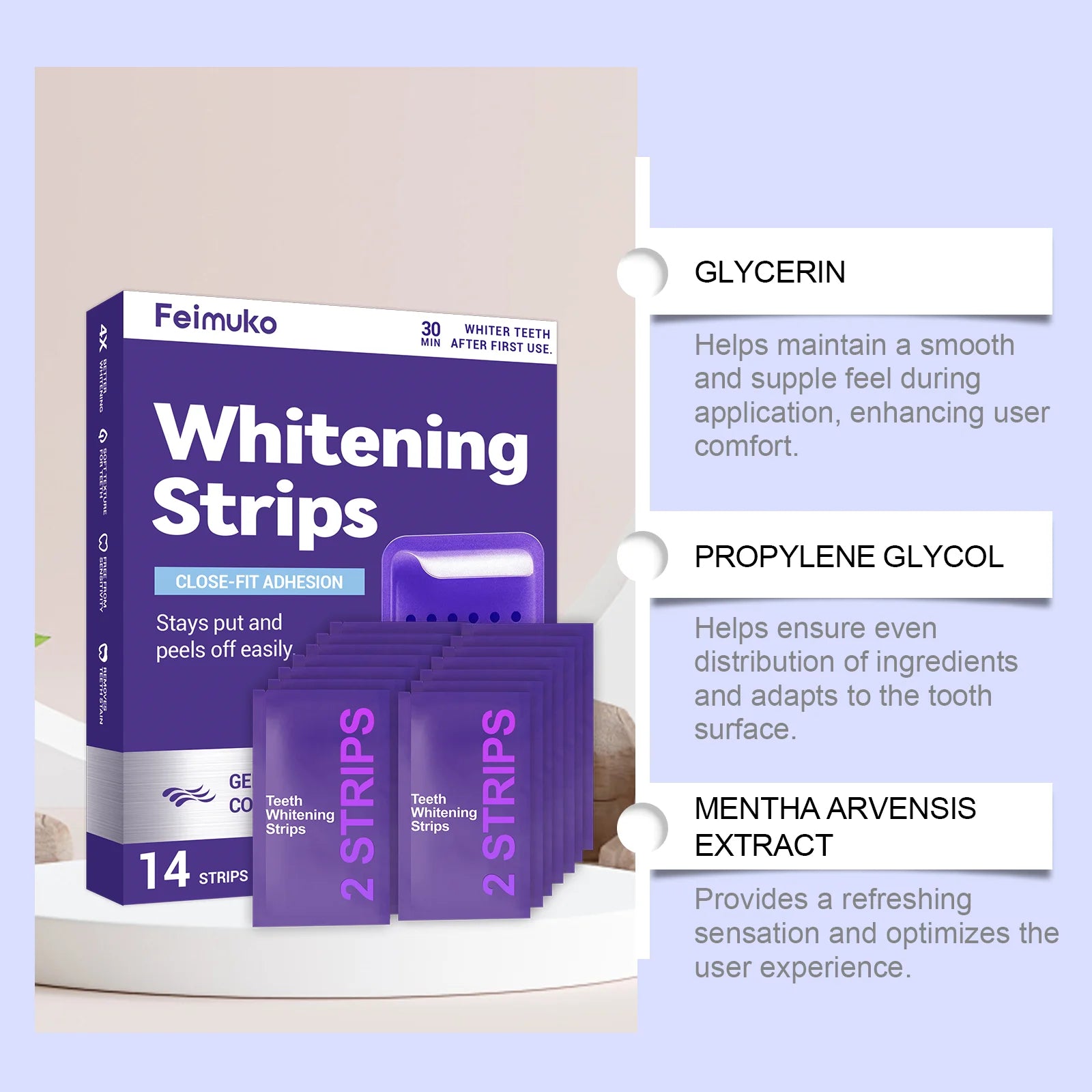 Purple Teeth Whitening Strips – Gentle Stain Removal for a Brighter Smile (14 Strips)