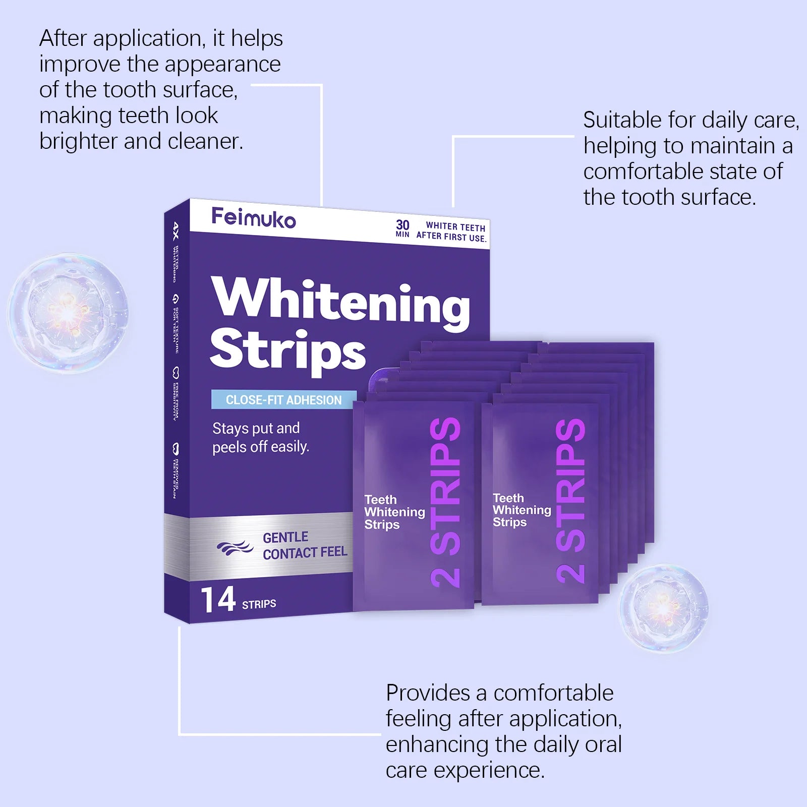Purple Teeth Whitening Strips – Gentle Stain Removal for a Brighter Smile (14 Strips)
