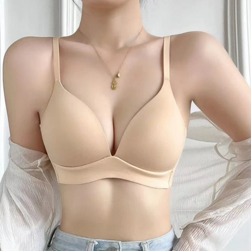 Deep V-Neck Push-Up Bralette – Seamless Wireless Comfort Bra