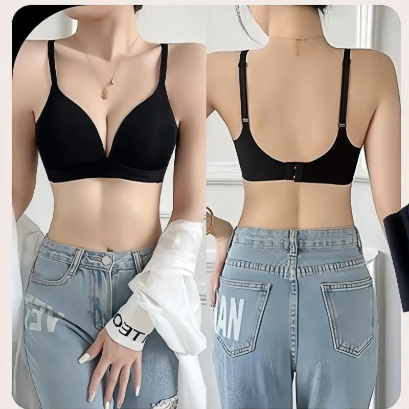 Deep V-Neck Push-Up Bralette – Seamless Wireless Comfort Bra